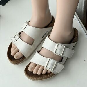 Birkenstock White Arizona Double-Strap Suede Sandal - Women's